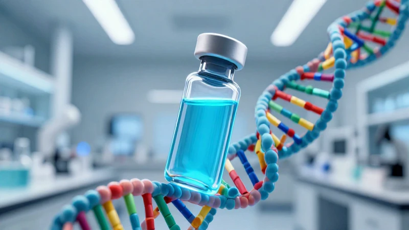 Vial de fármaco y ADN flotando en laboratorio moderno