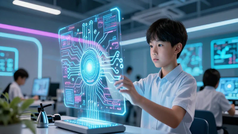 Estudiante interactúa con circuito holográfico moderno