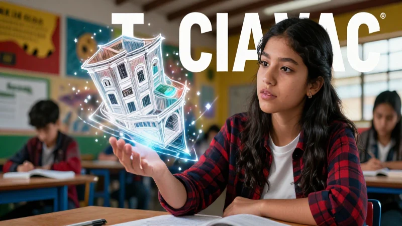 Estudiante creativo ilustrado con diseño arquitectónico brillante