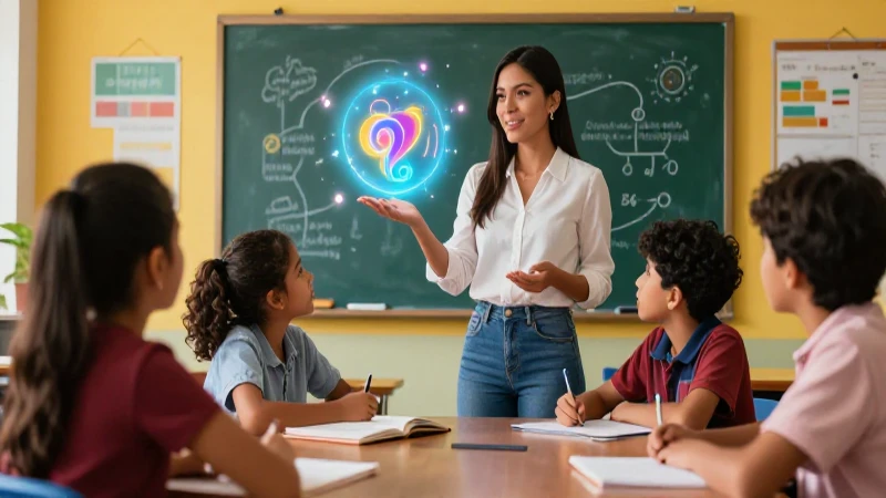 Potencia tu pensamiento crítico en la nueva escuela mexicana 5 Educadora mexicana guía a estudiantes en clase vibrante