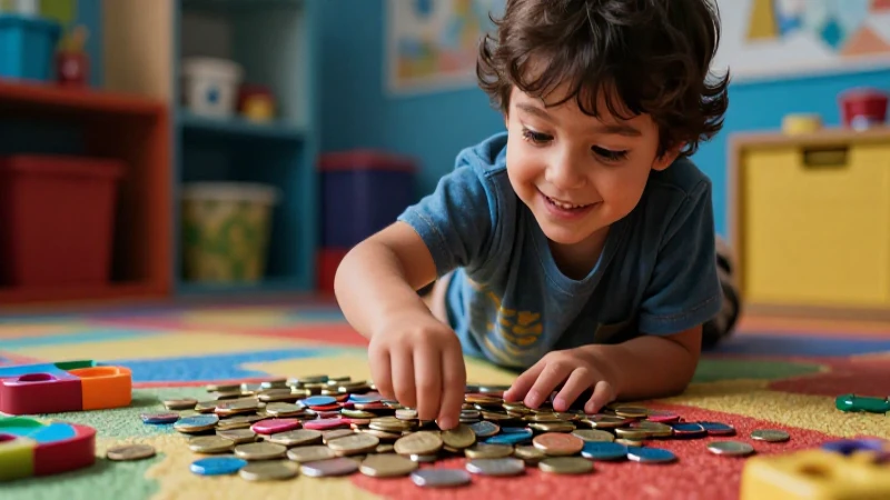 Qué actividades de monedas son adecuadas para preescolar 5 Niño alegre juega con monedas mexicanas
