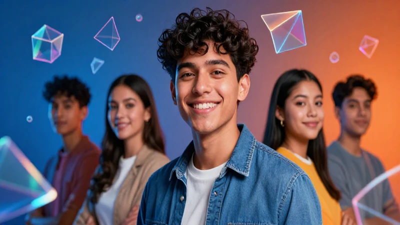 Estudiante moderno con holograma en portada educativa