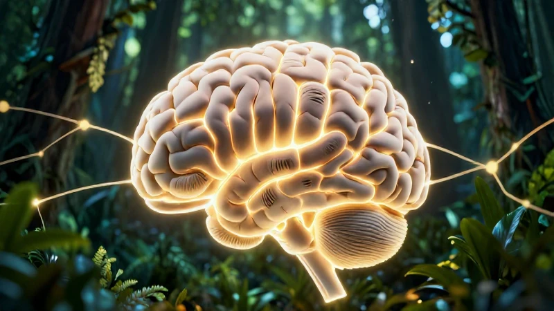 Cerebro brillante entre follaje vibrante