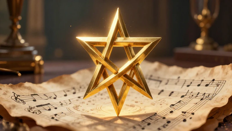 Pentagrama: Definición y Concepto de Pentagramas Musicales 3 Pentagram dorado flotando sobre manuscrito antiguo