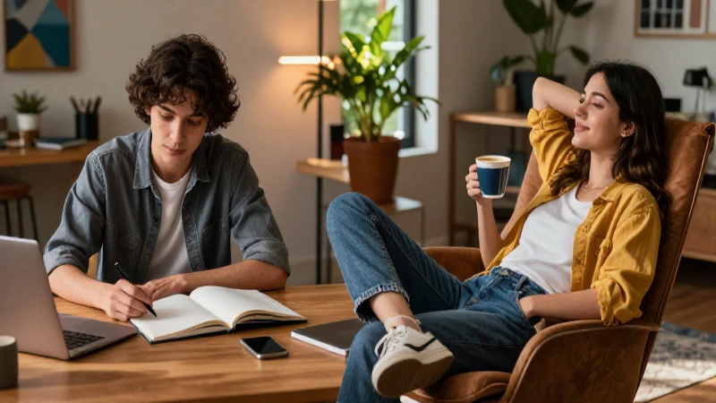 Joven productivo y relajado en estilo revista educativa
