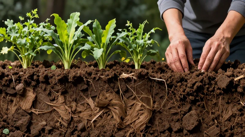 Suelo fértil con crecimiento vegetal vibrante