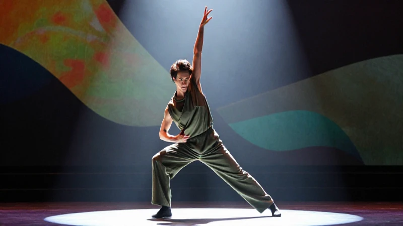 Artista dinámico en pose dramática bajo luz intensa