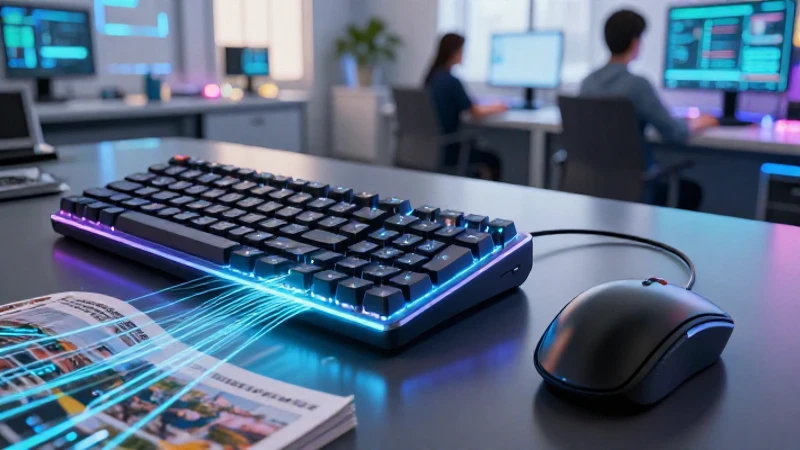 Teclado y mouse futurista en aula de alta calidad