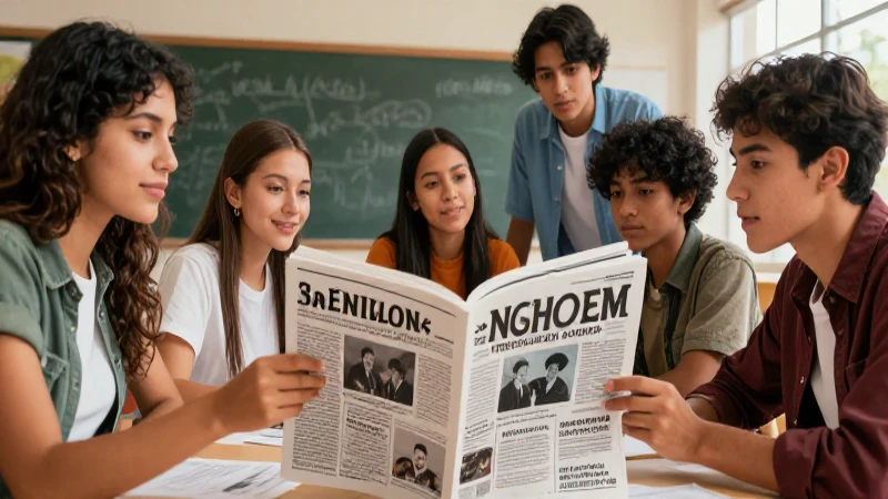 Estudiantes colaboran en moderno entorno escolar vibrante