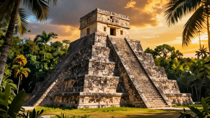 Estructura maya mágica en la luz dorada