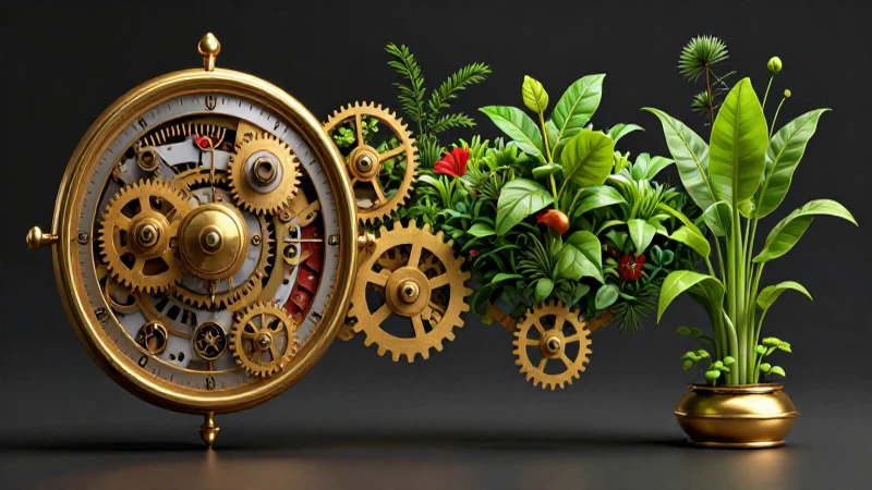 Reloj conceptual en evolución con naturaleza