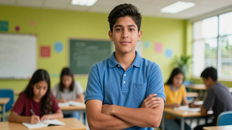 Perseverancia: Concepto, Enseñanza y Actividades Efectivas 8 Estudiante mexicano orgulloso en entorno educativo brillante