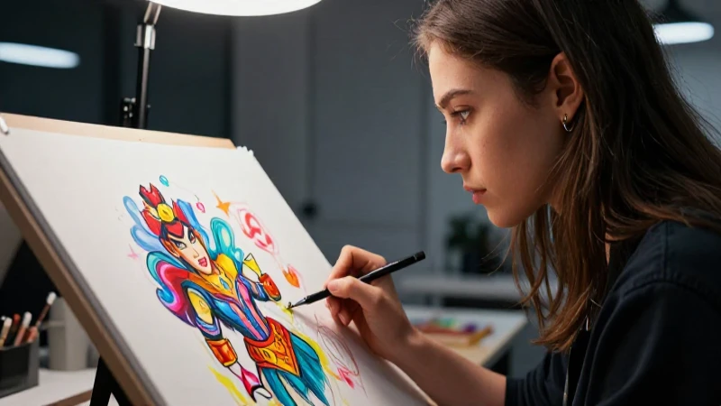 Tutorial para dibujar personajes: guía paso a paso 11 Artista femenina dibuja personajes vibrantes con estilo profesional