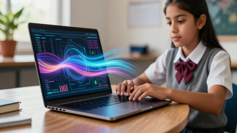 Laptop elegante con estudiante en entorno académico