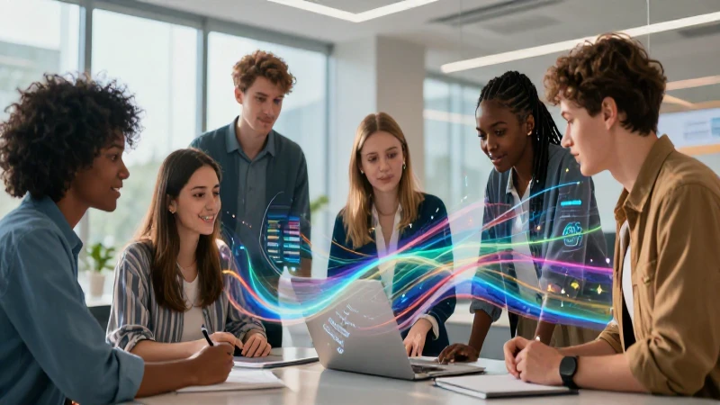 Equipo profesional colaborando con conceptos de datos