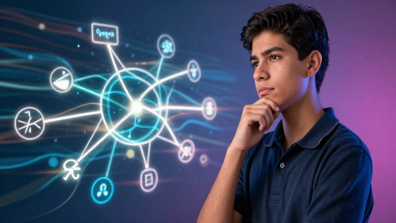 Estudiante mexicano con raíces abstractas y vibrantes