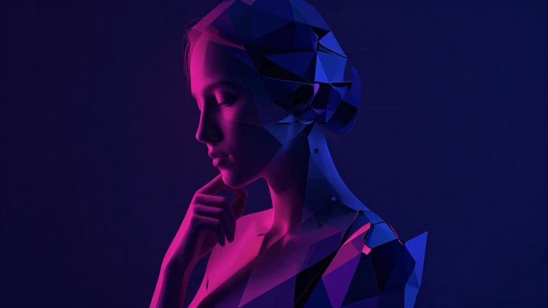 Figura abstracta, sombras geométricas y colores intensos
