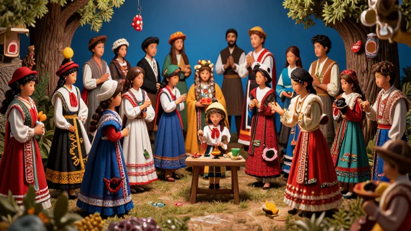 Ilustración vibrante de pesebre cultural detallado