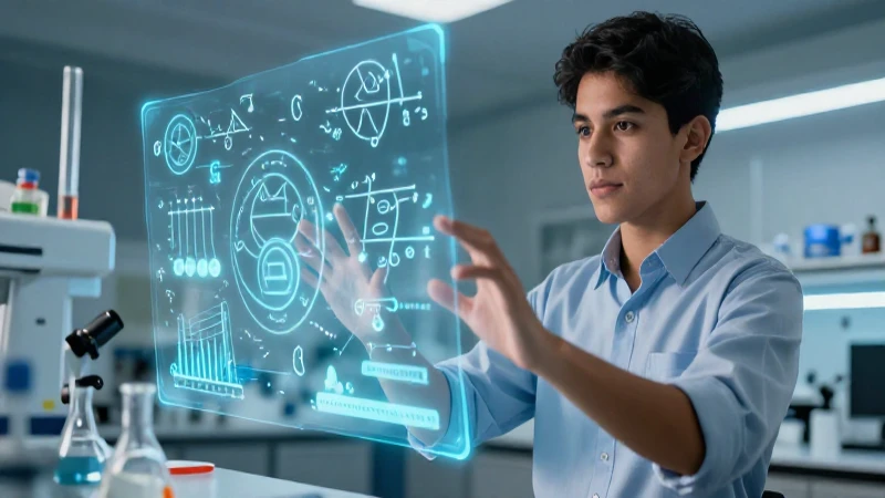 Estudiante interactúa con ciencia holográfica avanzada