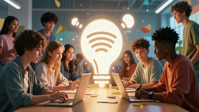 Ilustración vibrante de jóvenes aprendiendo