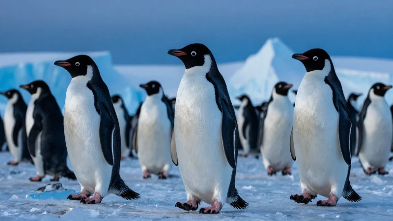 Pingüinos en la Antártida con iluminación dramática