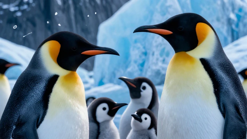 Pingüino majestuoso en costa dramática, portada educativa