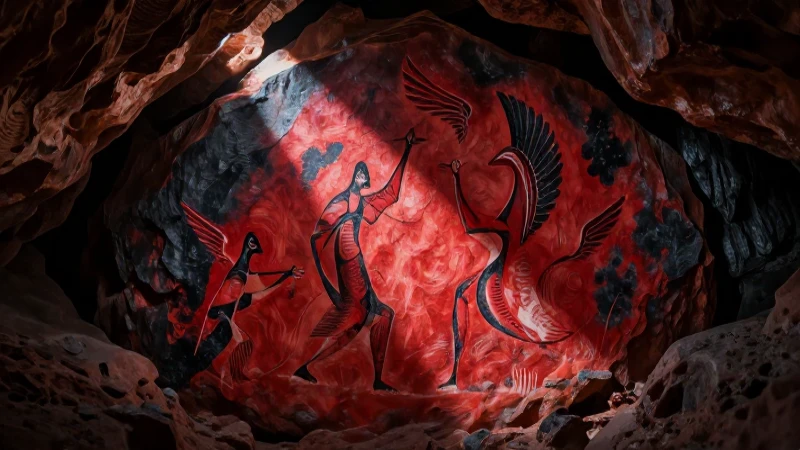 Pintura rupestre detallada en caverna