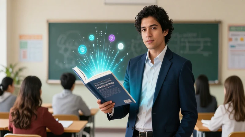 Maestra mexicana con recursos en clase moderna