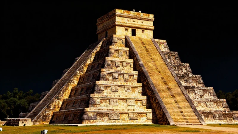 Pirámide azteca: jerarquía detallada en luz y sombra