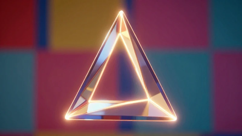Pirámide triangular geométrica brillante con arte 3D