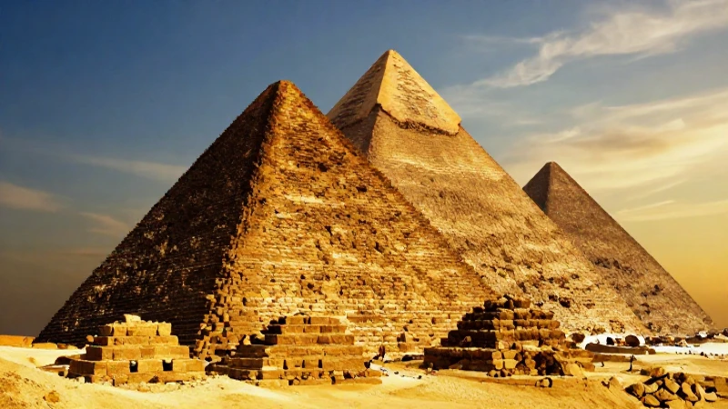 Pirámide de Giza, majestuosa y épica, iluminada al atardecer
