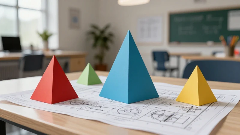 Diseño educativo moderno con pirámides coloridas