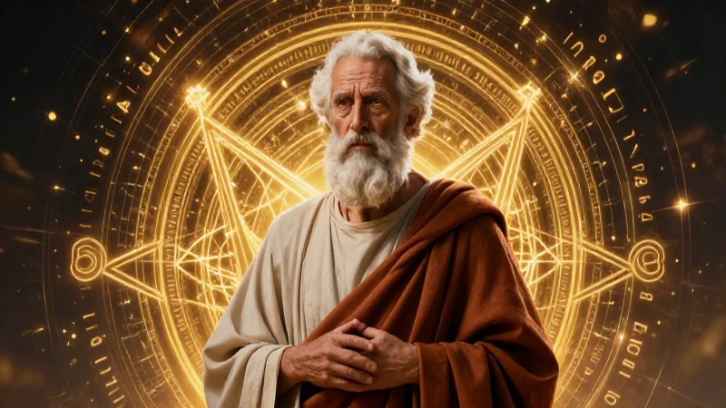 Pitagoras: biografía, principios y aportes fundamentales 3 Filósofo antiguo con patrones matemáticos dorados