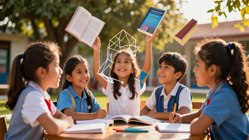 Estudiantes mexicanos aprendiendo con libros dinámicos
