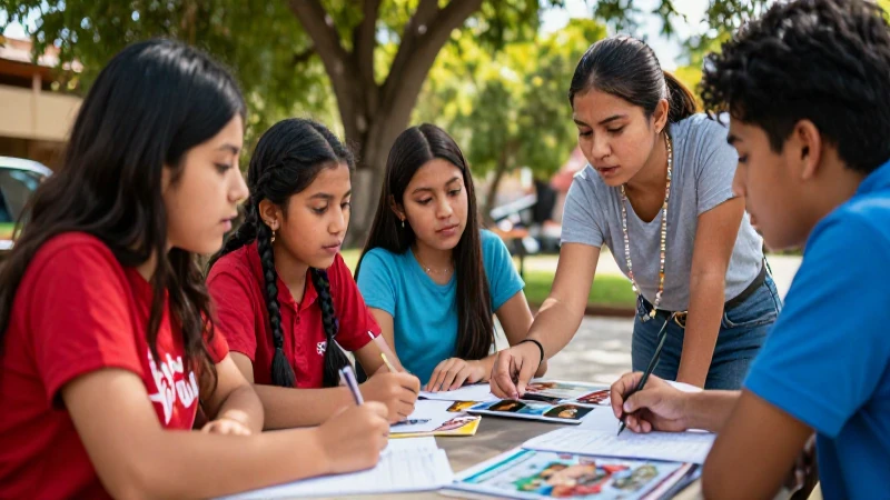 Conoce el Plan de Estudio Innovador de la Nueva Escuela Mexicana 3 Estudiantes mexicanos aprendiendo con un maestro y diseño vibrante