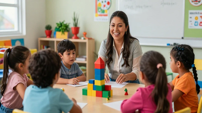 Educadora mexicana feliz enseña a niños diversos