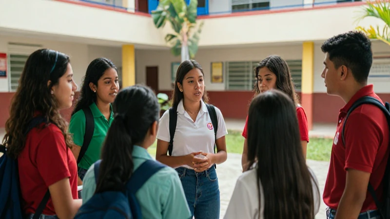 Estudiantes y maestros mexicanos colaboran en el patio escolar
