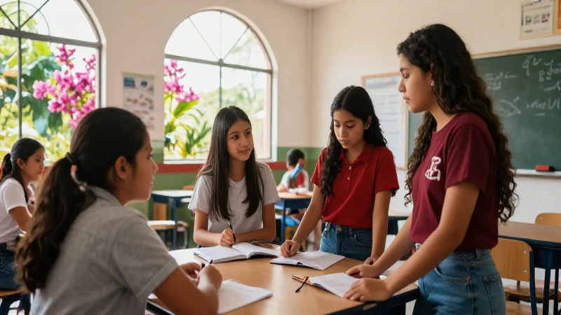 La Nueva Escuela Mexicana: Transformación y Calidad Educativa 3 Estudiantes mexicanos colaboran en un aula moderna e iluminada