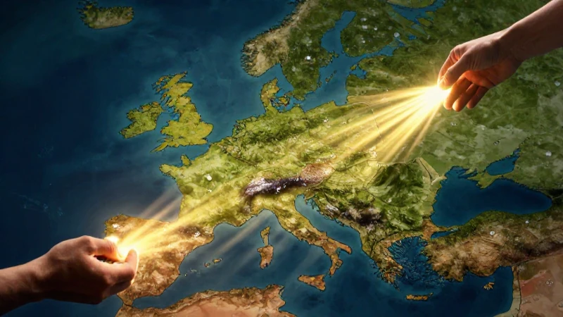 Europa postguerra iluminada con transferencia simbólica de recursos