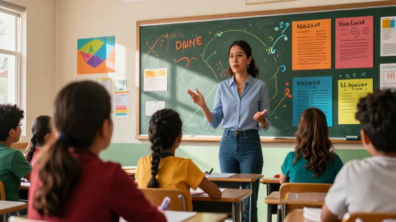 Planificación pedagógica efectiva para la nueva escuela mexicana 5 Maestra organiza ideas coloridas en un aula moderna