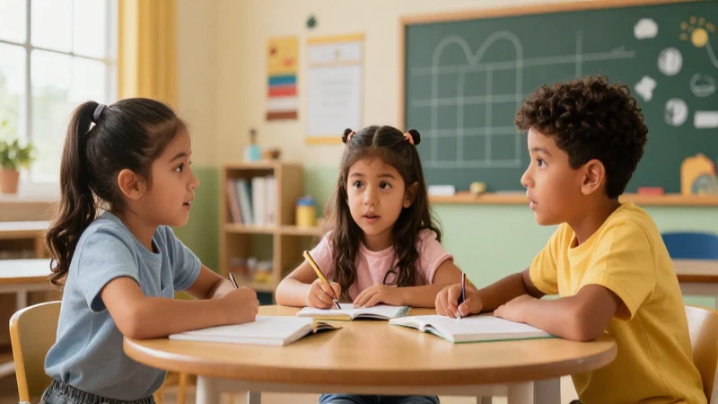 Tres niños mexicanos discuten en clase vibrante