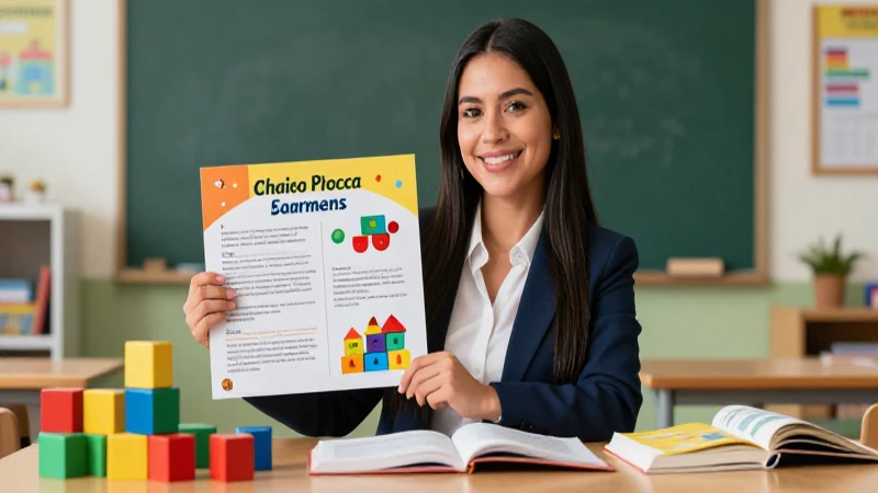 Maestra mexicana alegre con materiales vibrantes