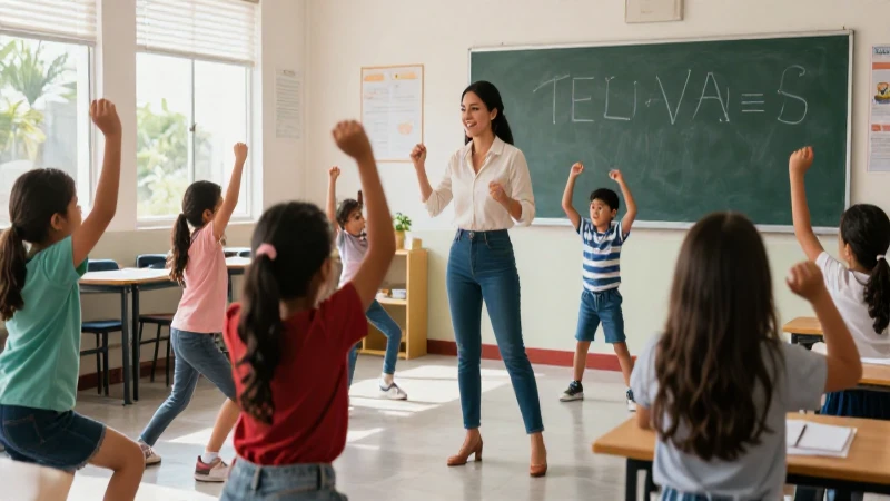 Optimiza tus planeaciones con pausas activas en la Nueva Escuela Mexicana 4 Profesora activa dirige clase mexicana vibrante