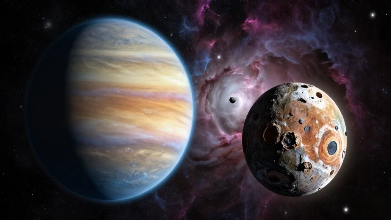 Planeta y satélite en espacio detallado