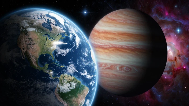 Planeta hiperrealista contra un gigante cósmico