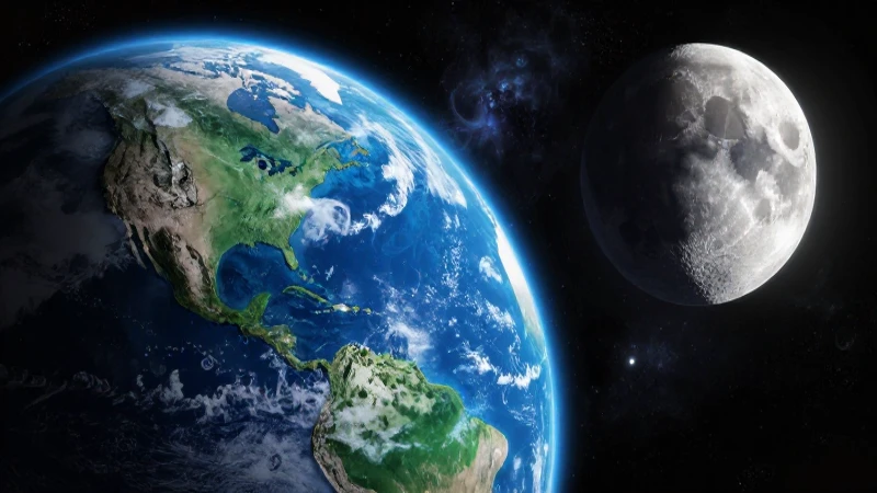 Vista hiperrealista de la Tierra y la Luna en el espacio