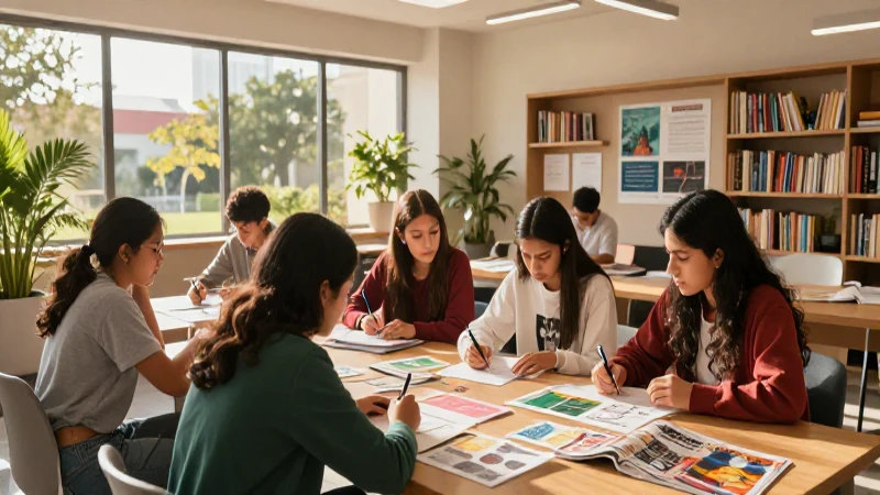 Jóvenes diseñadores mexicanos en aula luminosa