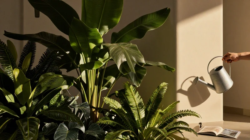Optimiza tu rutina: Cómo cuidar tu planta en la mañana, tarde y noche 3 Planta exuberante en diseño minimalista moderno