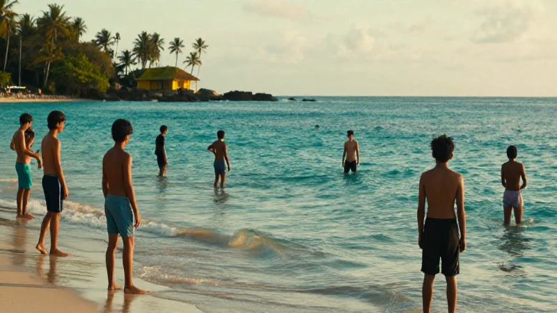 Estudiantes mexicanos disfrutan la playa en un atardecer tropical
