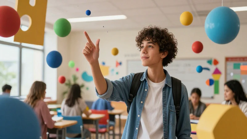 Estudiante entusiasta en revista educativa moderna